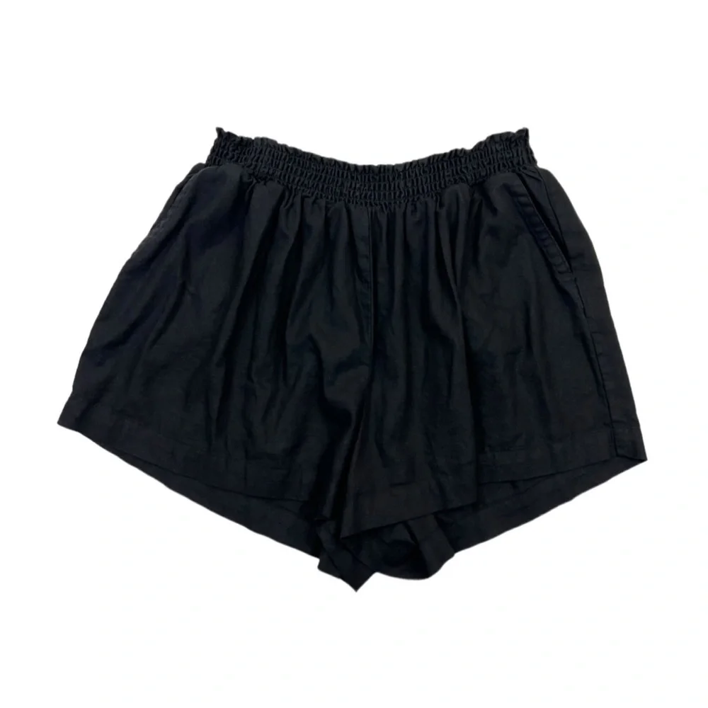 Ava & Viv Pull On Linen Blend Shorts 4X Black Pockets Elastic Waist - Picture 2 of 6